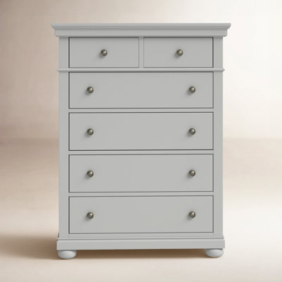 Chest Of Drawers Cool Grey Finish Crown Molding Transitional Tallboy