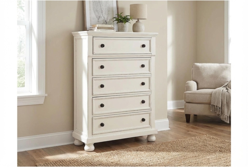 Chest of Drawers Distressed Finish Bun Feet Coastal Farmhouse