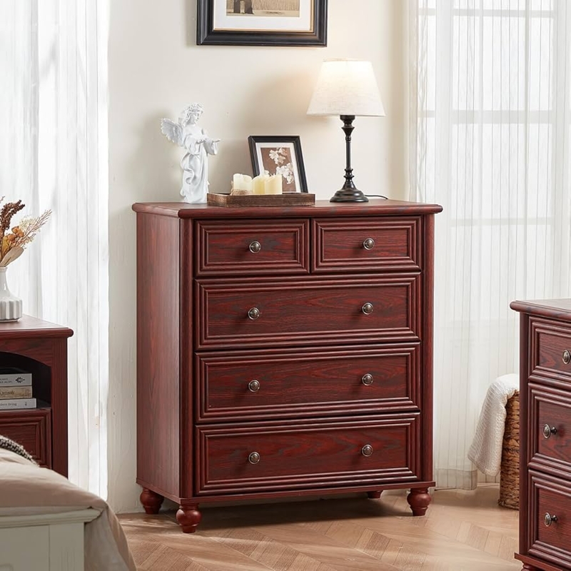 Chest Of Drawers Farmhouse Style Recessed Paneled Drawers Bun Feet