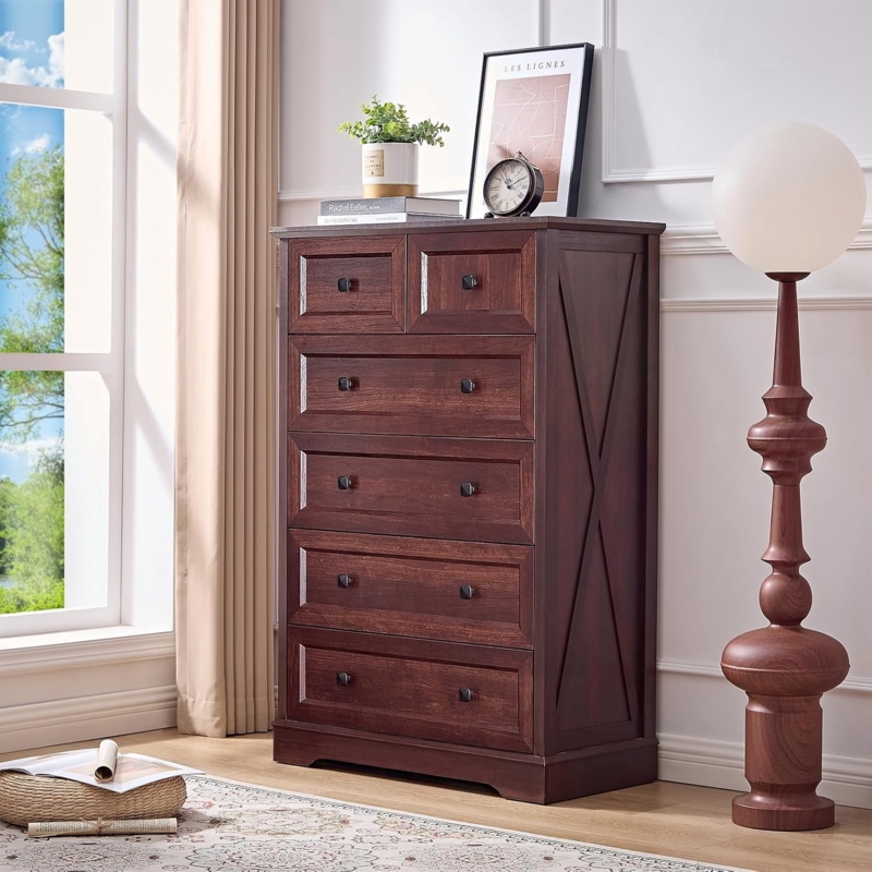 Chest Of Drawers Farmhouse X Brace Side Panels Dark Cherry Red