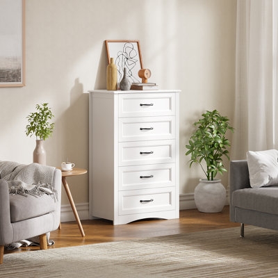 Chest of Drawers Five Drawer White Arched Base Black Bar Pulls