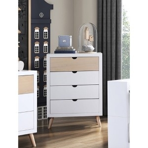Chest of Drawers Four Drawer Two-Tone White Wood Cutout Handles