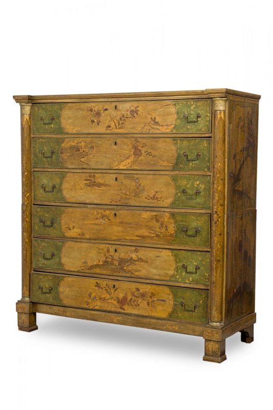 Chest of Drawers Hand Painted Chinoiserie Gilt Lacquer Finish Gold Antique