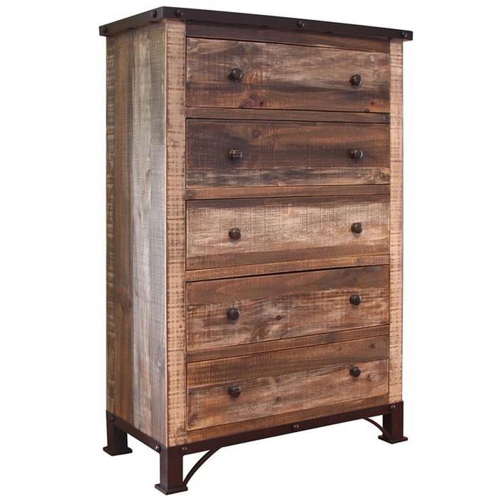 Chest Of Drawers Industrial Rustic Riveted Metal Frame Highboy