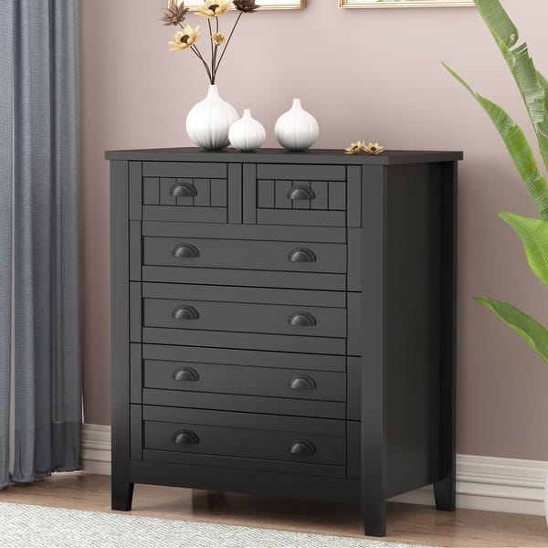 Chest Of Drawers Matte Black Shell Handles Paneled Farmhouse