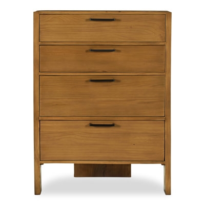 Chest Of Drawers Narrow Brown Wood Grain Black Horizontal Pulls
