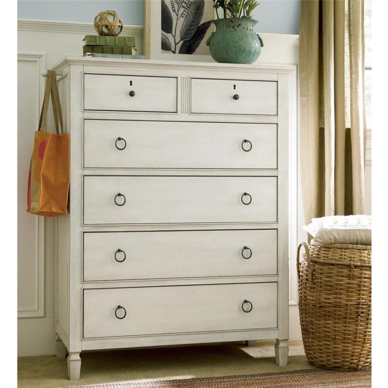 Chest of Drawers Off White Distressed with Integrated Side Peg and Mixed Hardware