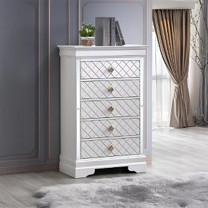 Chest of Drawers Pearl White Diamond Lattice Gold Hardware