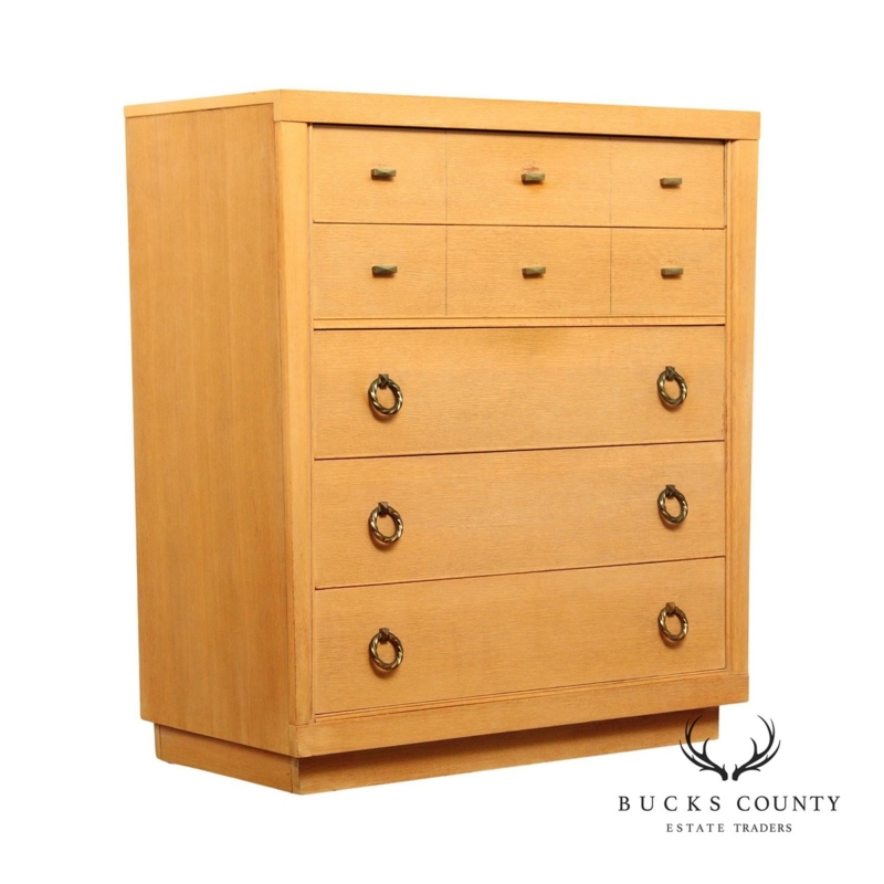 Chest of Drawers Plinth Base Ring Pulls Blonde Wood Highboy Vintage