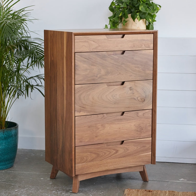 Chest of Drawers Recessed Pulls Vertical Storage Mid-Century Walnut