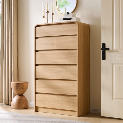 Chest Of Drawers Rounded Corners Handleless Wood Grain Dresser Design