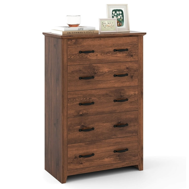 Chest of Drawers, Rustic Walnut with Double Black Handles