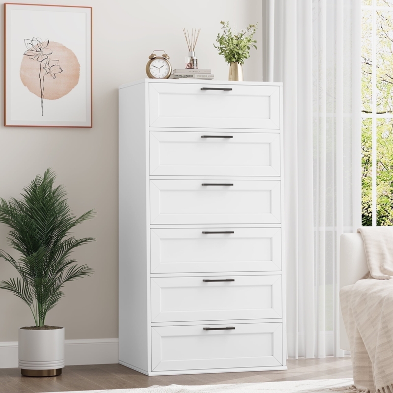 Chest of Drawers Shaker Style White Tall Slim Profile