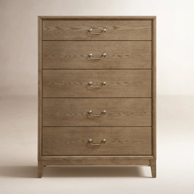 Chest Of Drawers Tall Five Drawer Bail Pulls Wood Grain