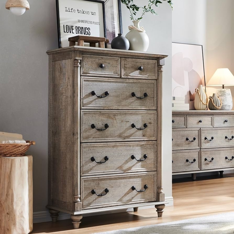Chest of Drawers Tall Profile Light Oak with Bun Feet