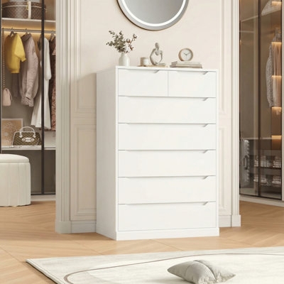 Chest of Drawers Tall Seven Drawer White Integrated Handles Minimalist