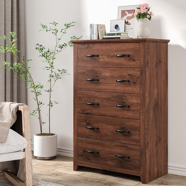 Chest of Drawers, Tall Walnut with Dark Bin-Style Pulls