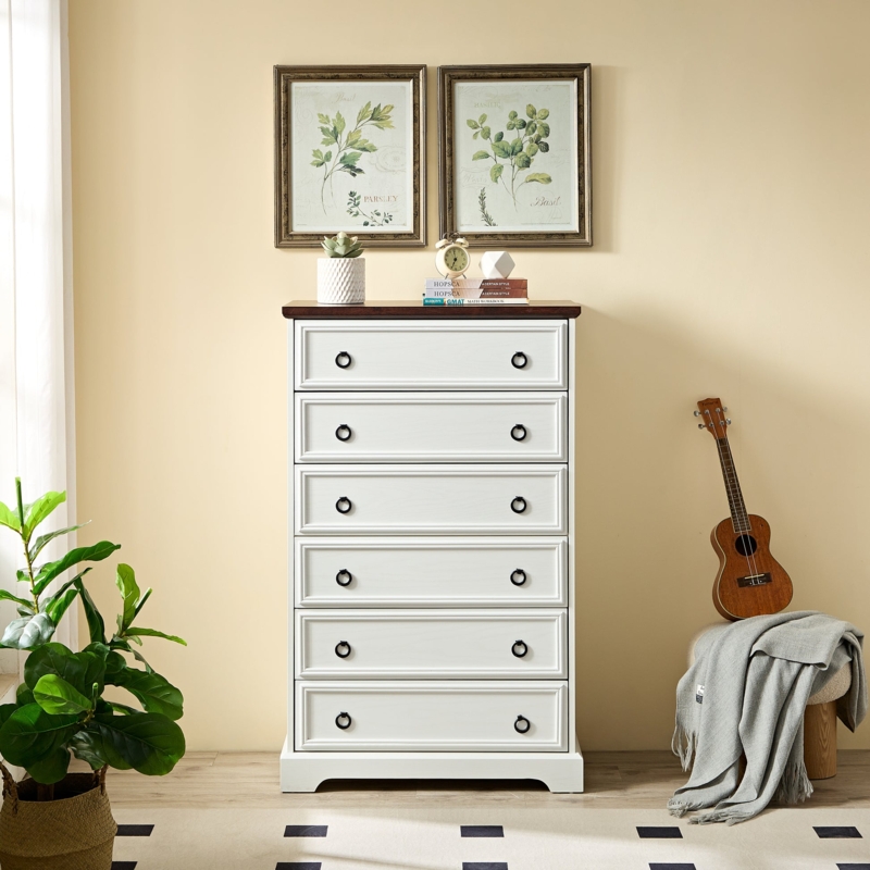 Chest of Drawers Textured Drawer Borders Wood Toned Top Vertical Storage