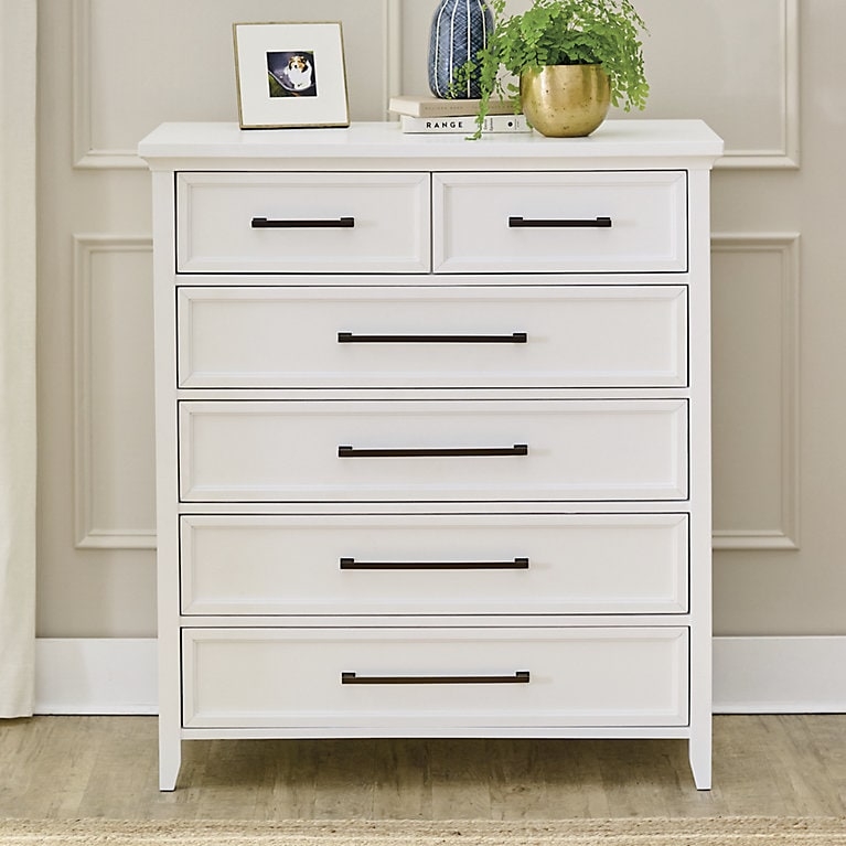 Chest of Drawers Transitional White Dark Bar Pulls Tall