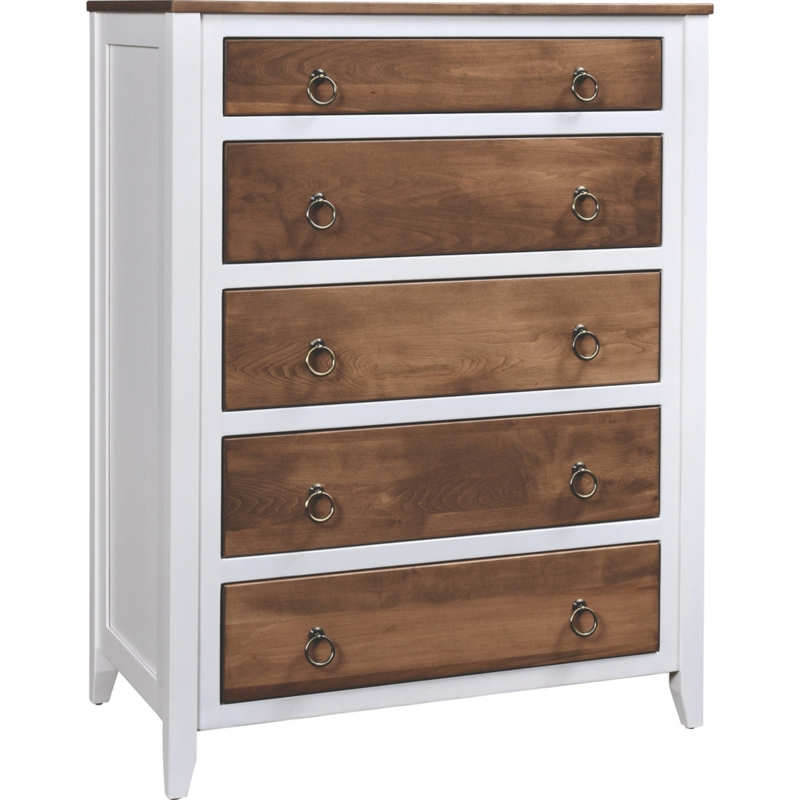 Chest of Drawers Two Tone Finish with Inset Panels, Coastal White and Wood