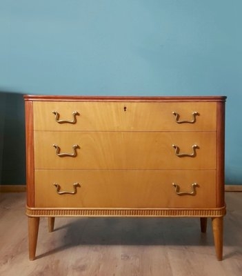 Chest Of Drawers Two Tone Wood Ribbed Base Trim Mid Century Tapered Legs