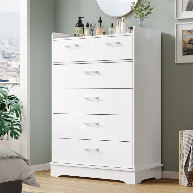 Chest of Drawers Vertical White Silver Bar Pulls Tall