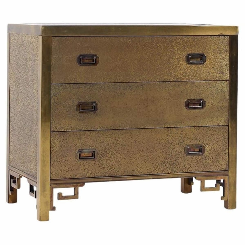 Chest Of Drawers Vintage Brass Greek Key Base and Mottled Finish