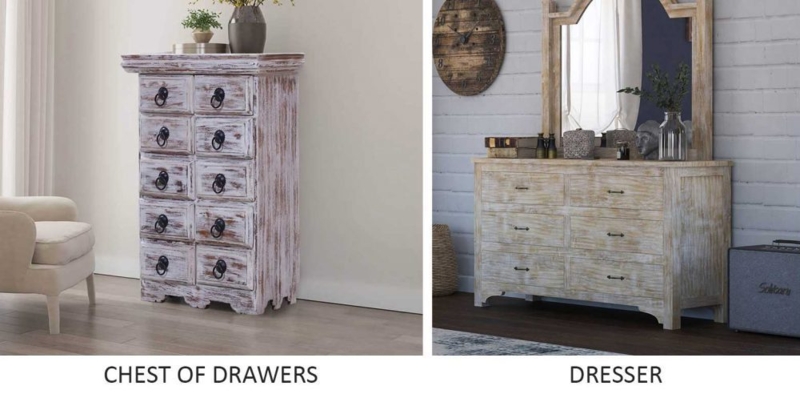 Chest of Drawers vs Dresser Comparison: Rustic Whitewashed Finish
