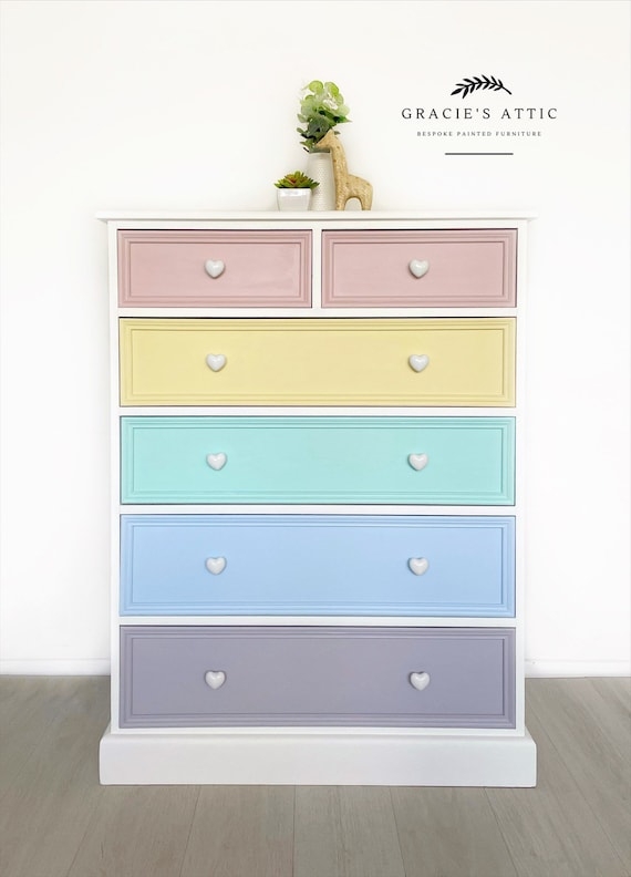Chest Of Drawers Whimsical Heart Shaped Knobs Rainbow Pastel Drawers