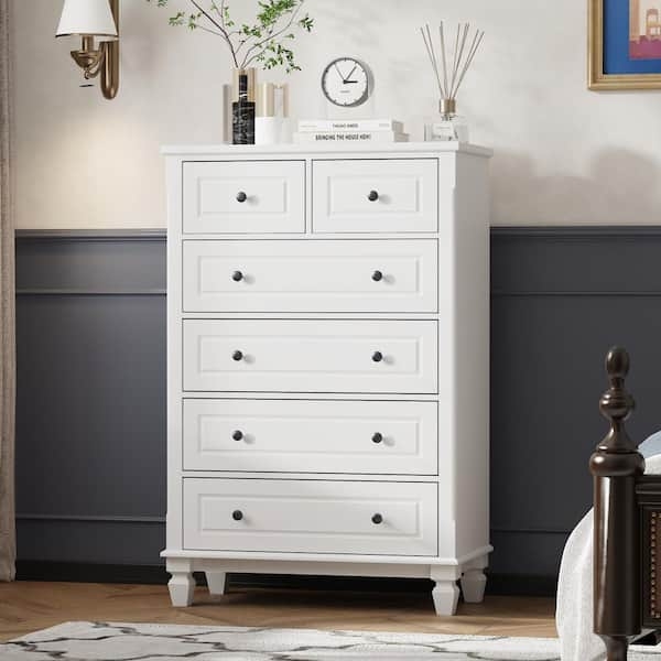 Chest of Drawers White Finish Recessed Panel Fronts Transitional Style
