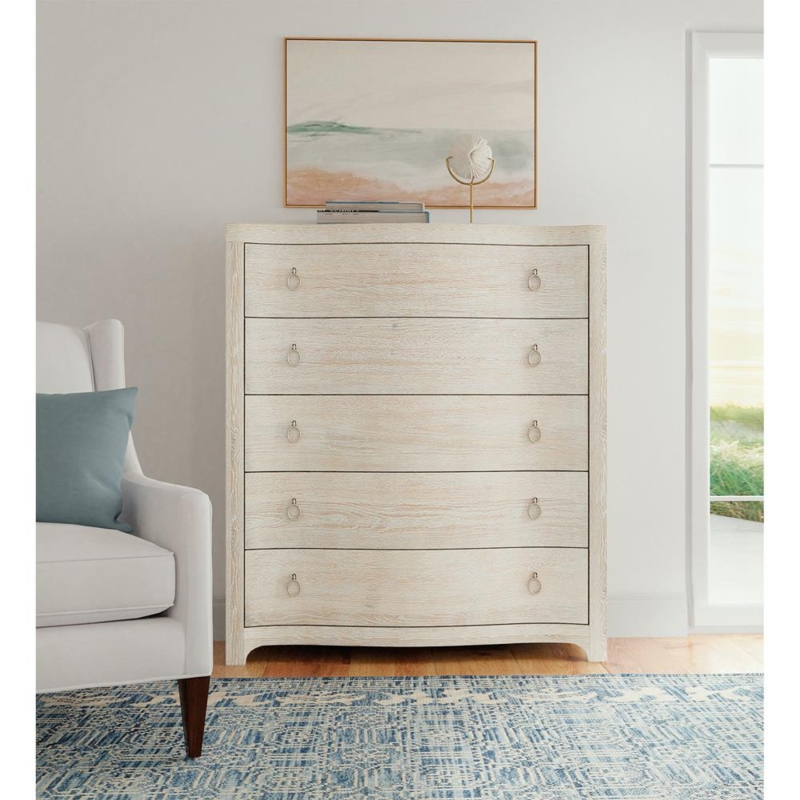 Chest of Drawers Whitewashed with Bowed Front and Ring Pulls
