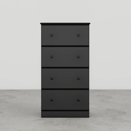 Chest of Drawers with All-Black Hardware, Round Knobs, and Kickplate Base