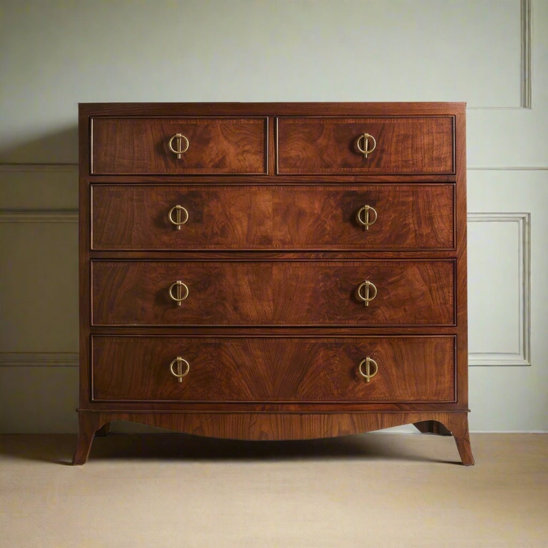 Chest of Drawers with Brass Ring Pulls, Traditional Walnut