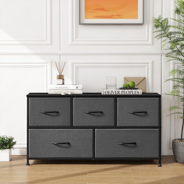 Chest of Drawers with Fabric Bins and Matte Black Frame
