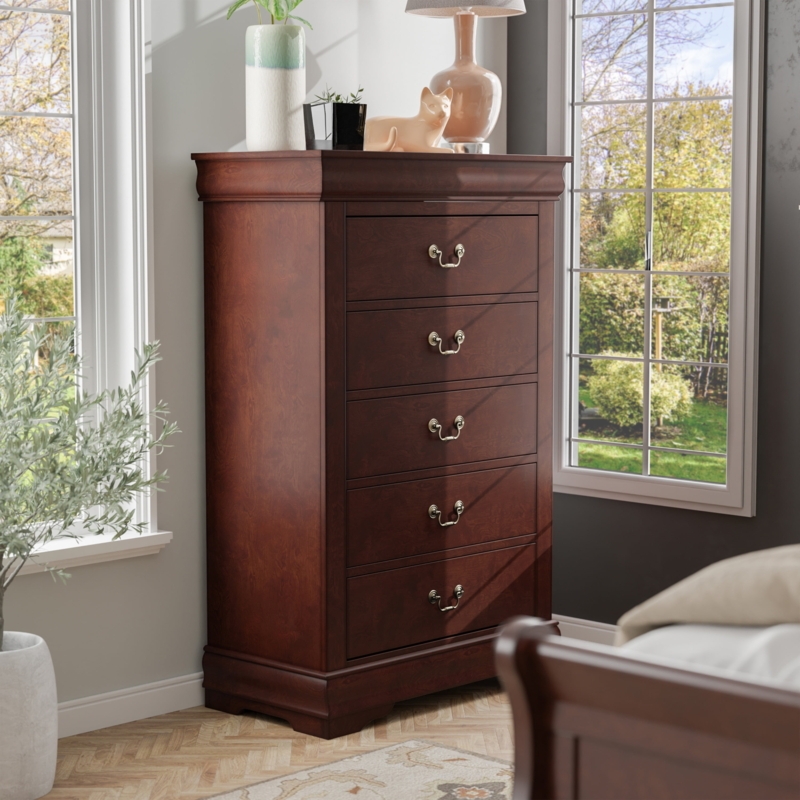 Chest of Drawers with Five Drawer Layout & Traditional Molding