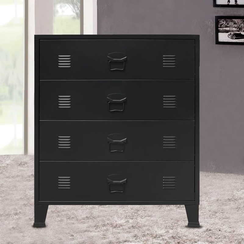 Chest of Drawers with Locker Vents, Matte Black Metal, Industrial Style