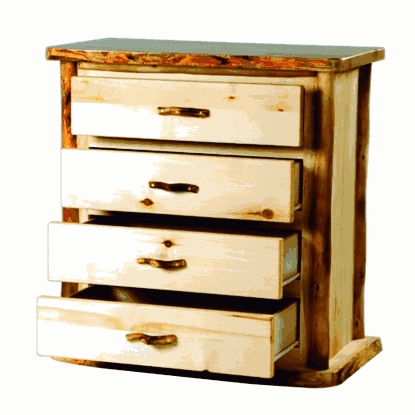 Chest of Drawers with Log Corner Posts, Branch-Style Pulls, Bark Trim