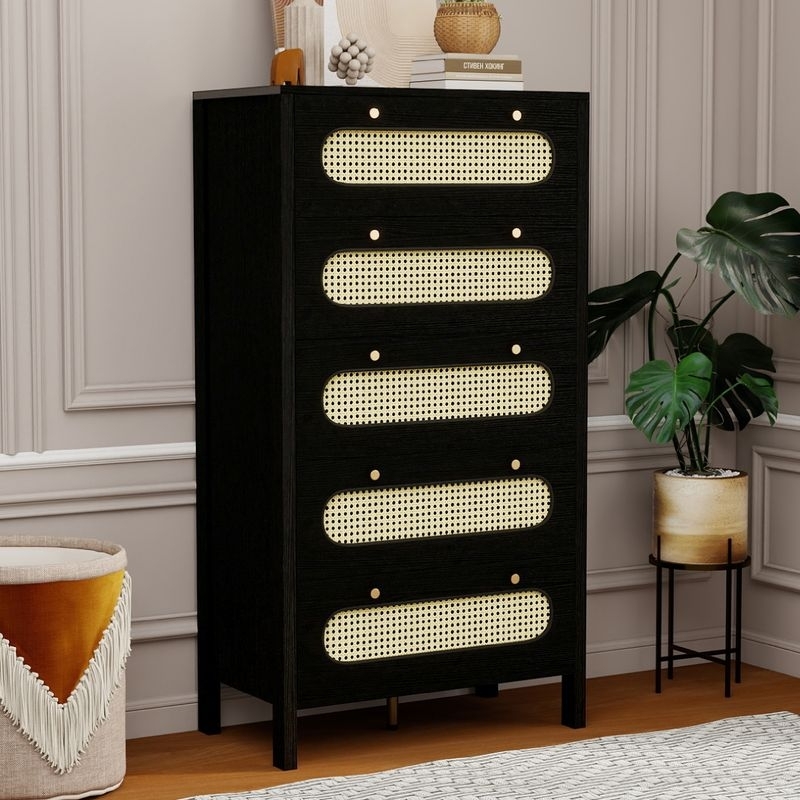 Chest of Drawers with Oval Cane Inserts and Ten Knob Design