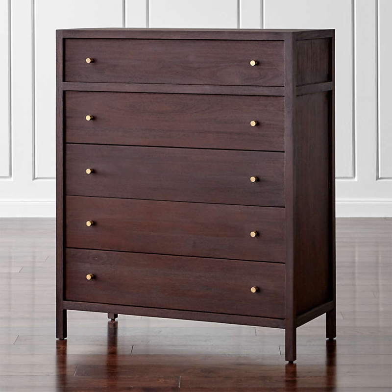 Chest of Drawers with Tall Vertical Profile, Inset Frame and Brass Knobs