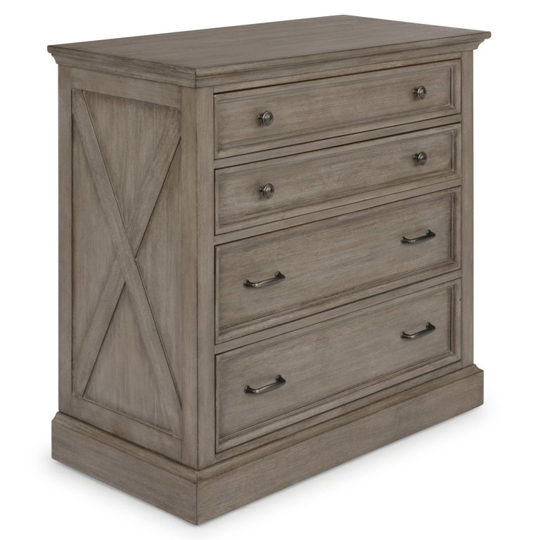 Chest of Drawers with X-Brace Sides, Mixed Hardware, Weathered Gray