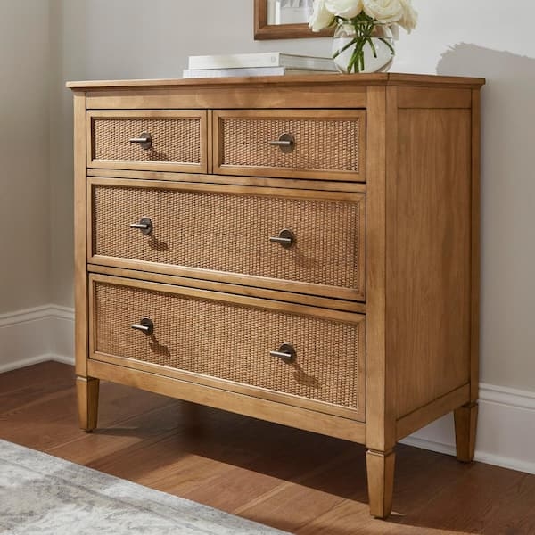 Chest Of Drawers Woven Cane Fronts T-Bar Hardware Coastal Style