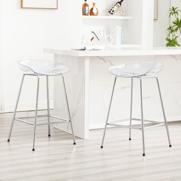 Chrome and Acrylic Stool Set with Contoured Seat & Splayed Legs