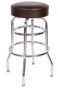 Chrome Backless Stool with Brown Seat Double Ring Footrest Retro
