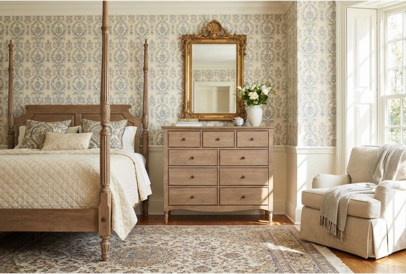Classic Dresser Nine Drawers Turned Feet Light Wood