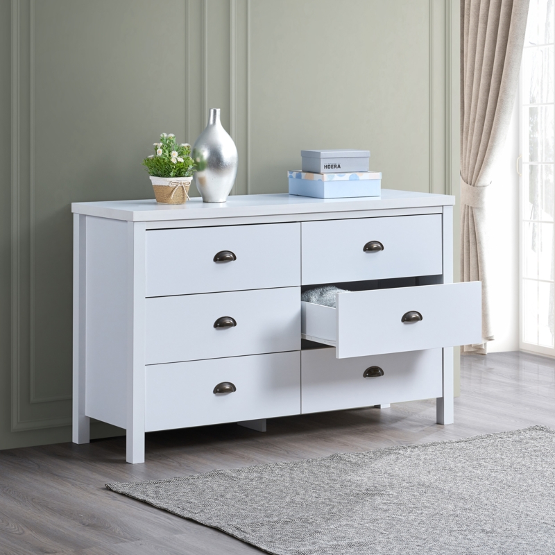 Classic White 6-Drawer Dresser with Pre-Assembled Slides, Interlock Safety  Feature, and Spacious Storage for Bedroom