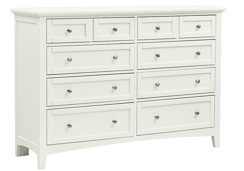 Classic White 8-Drawer Dresser with Recessed Panels and Knobs