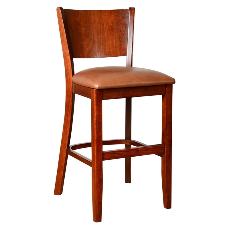 Classic Wood Counter Stool Reddish Brown Finish Tan Seat