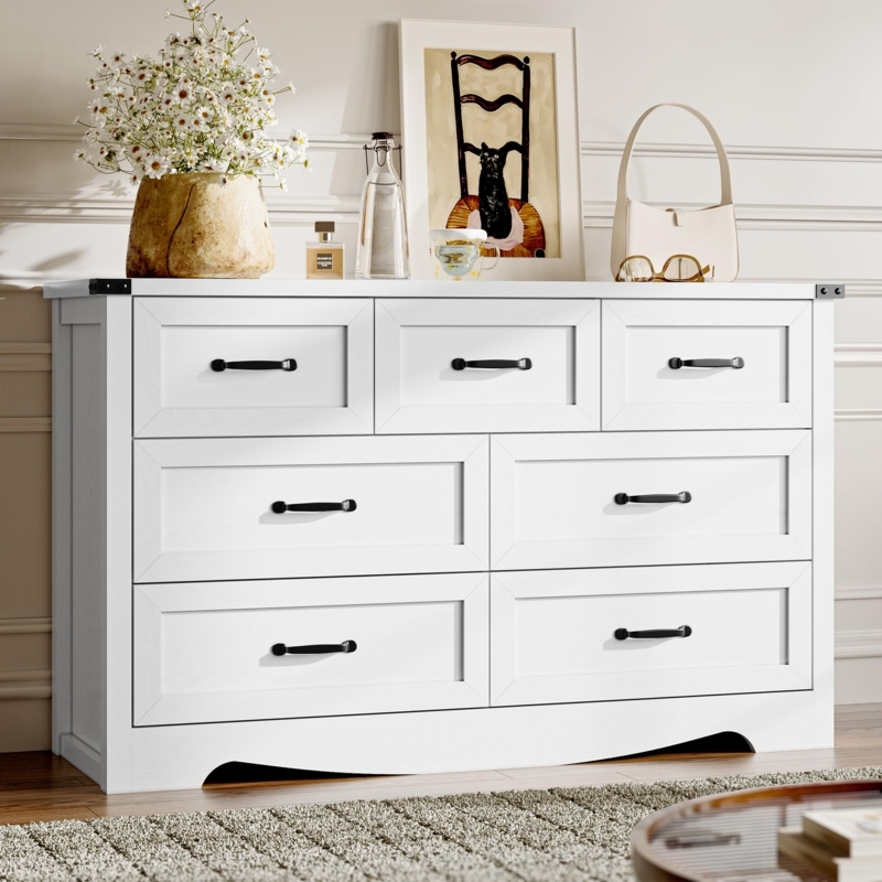 Clean White Shaker Style Dresser with Scalloped Apron Base Detail