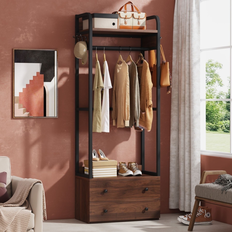 Closet Organizer Industrial Black Metal Frame Integrated Drawers