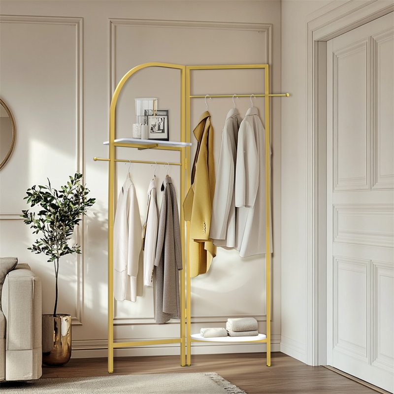Clothes Rack Corner Design Arched Top and Built In Shelves